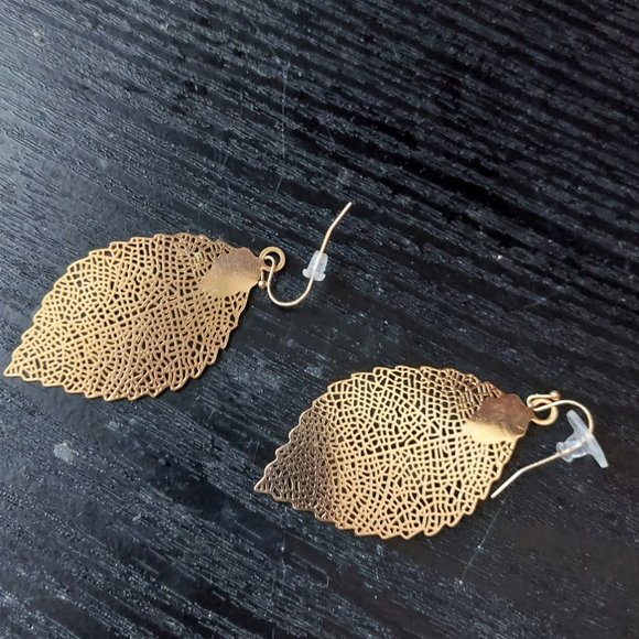 Gold Colored Dangle Earrings - Picture 2 of 2